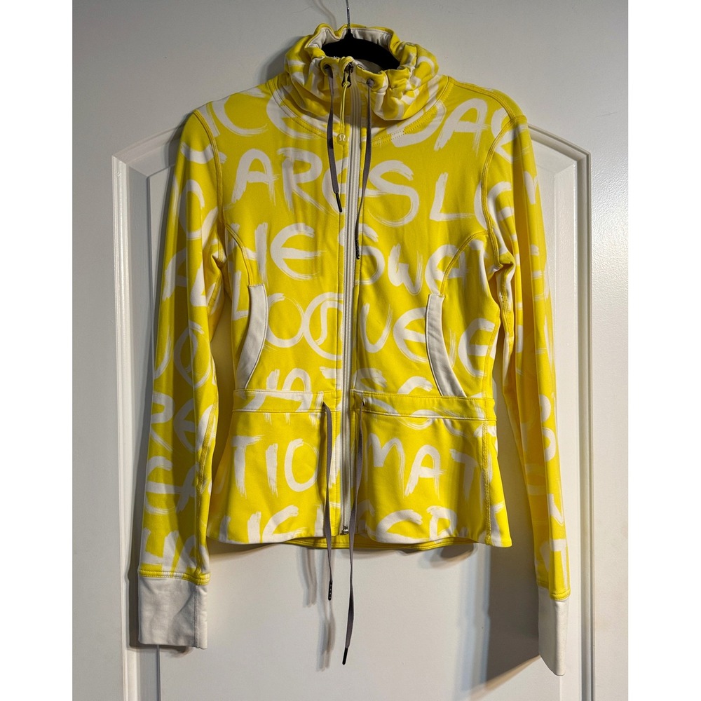 Lululemon Full Zip Jacket 6 Yellow White Graffiti Print Athleisure Streetwear